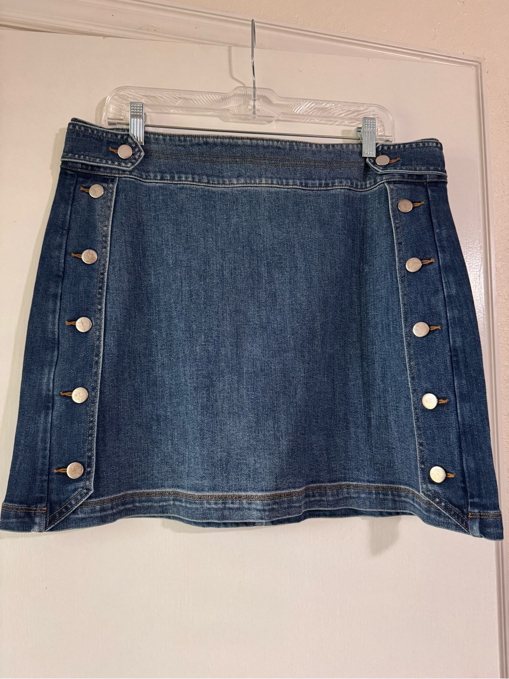INC International Concepts Dark Blue Denim Mini Skirt with Side Buttons